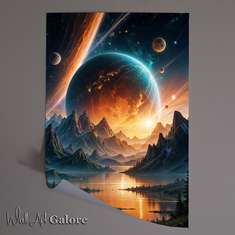 Buy Unframed Poster : (Glowing planet in the sky with mountains)