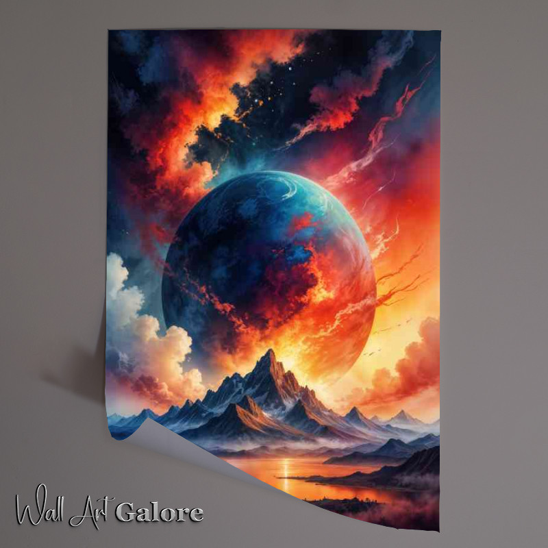 Buy Unframed Poster : (Large glowing planet behind the mountains)