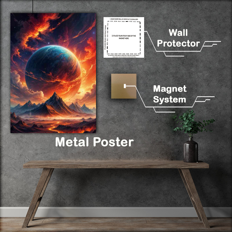 Buy Metal Poster : (The colourful mountains with the fire planet)