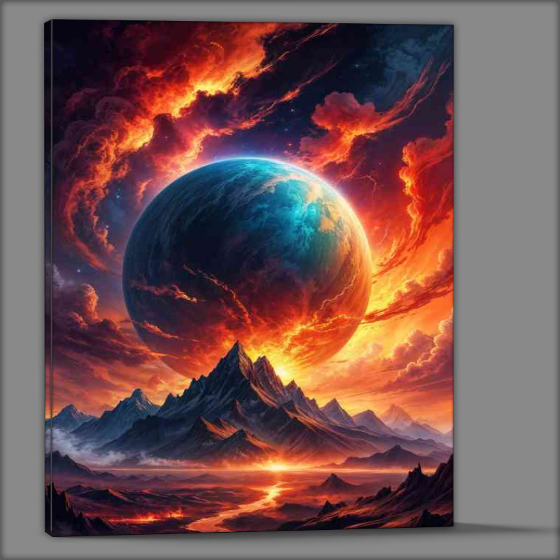 Buy Canvas : (Vibrant atmosphere hovering over a mountainous landscape)