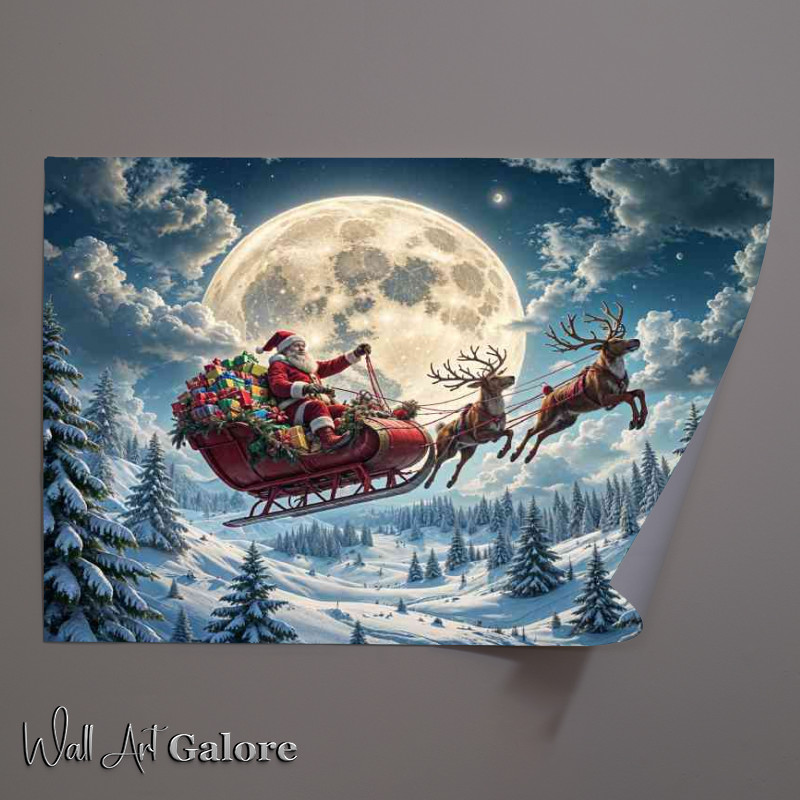 Buy Unframed Poster : (farther christmas a red luxuary sled with a big bag of toys)