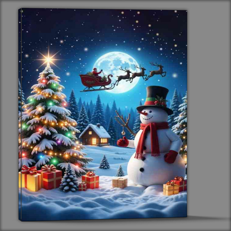 Buy Canvas : (Santas sleigh and raindeers flying in the night sky)