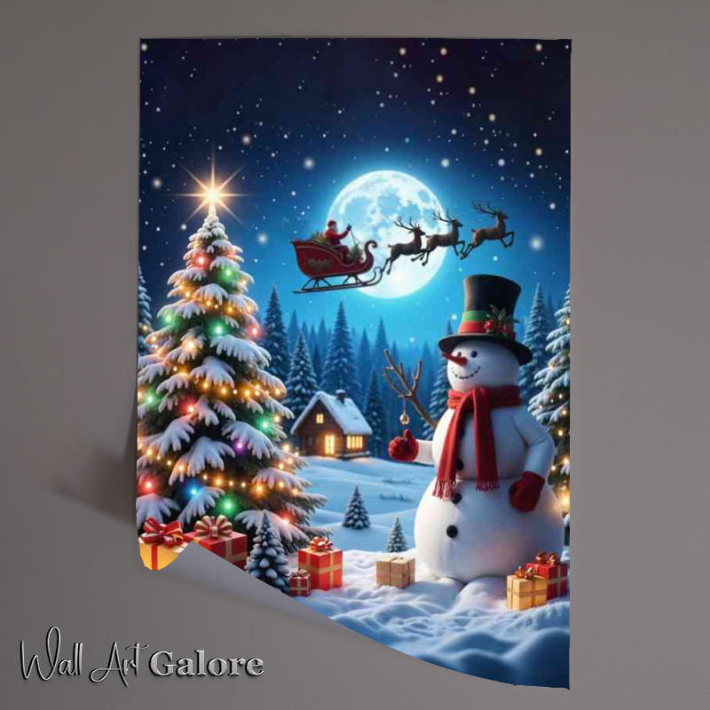 Buy Unframed Poster : (Santas sleigh and raindeers flying in the night sky)