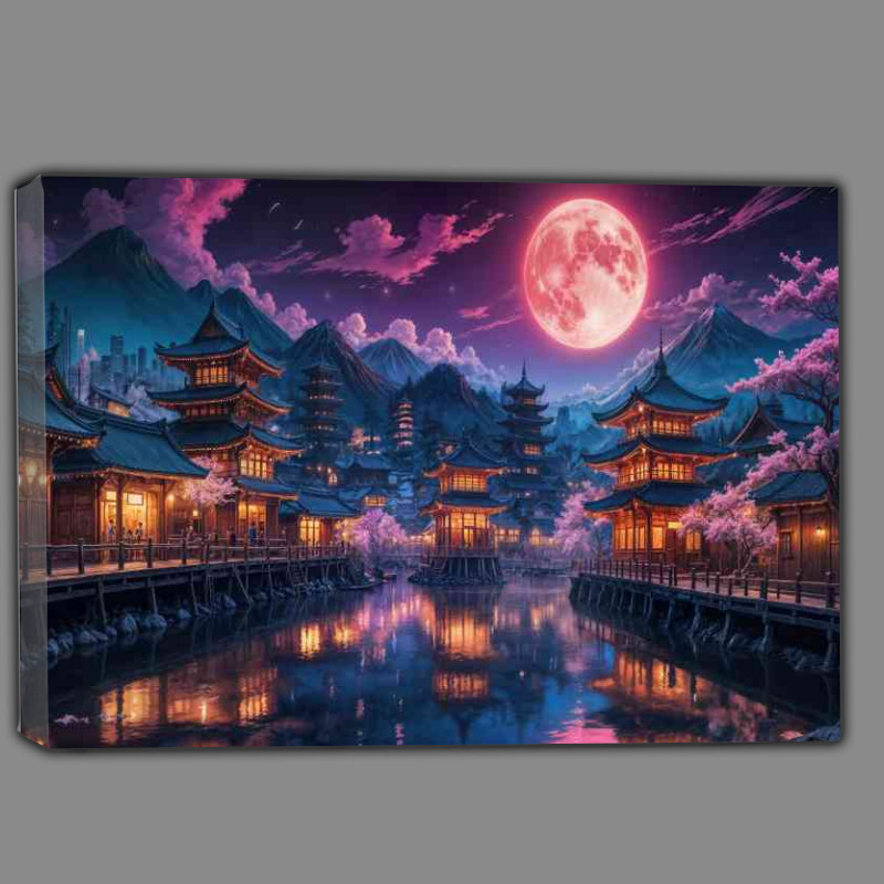 Buy Canvas : (Cyberpunk traditional japanese town at night)