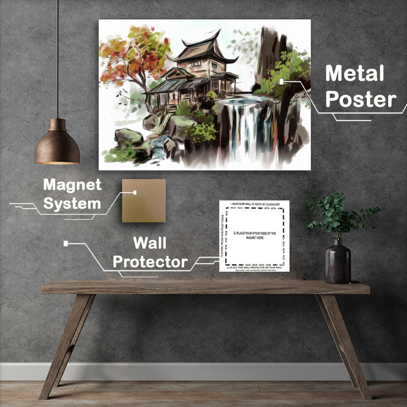 Buy Metal Poster : (Picturesque scene of a traditional asian style house)