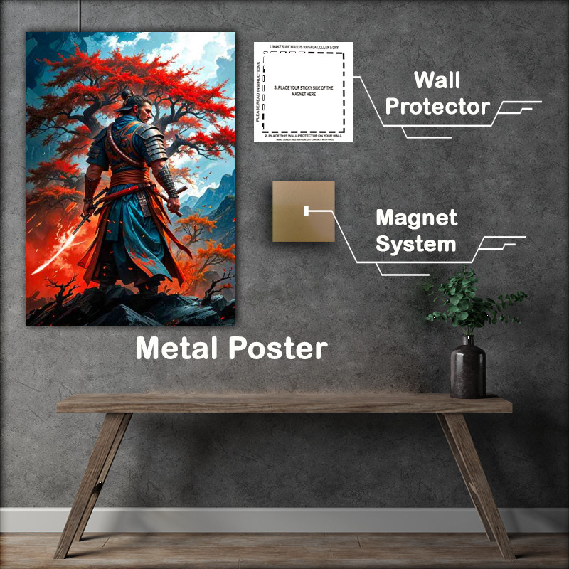 Buy Metal Poster : (Samurai warrior wearing dark armor and a red robe)