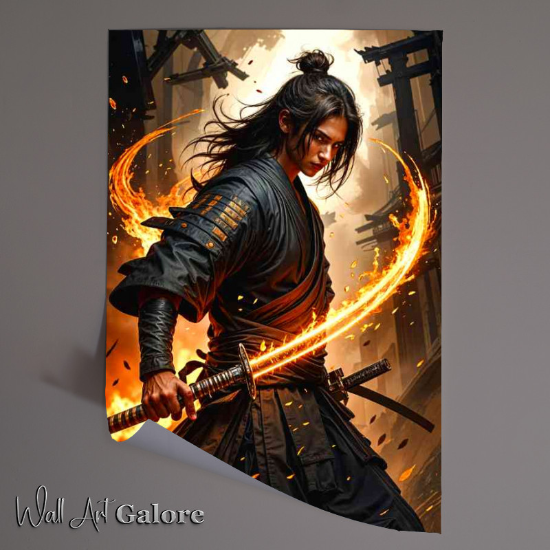 Buy Unframed Poster : (The young warrior with flame sword)