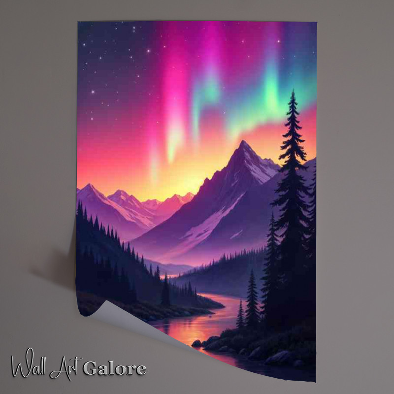 Buy Unframed Poster : (Aurora borealis in the night sky over mountains)
