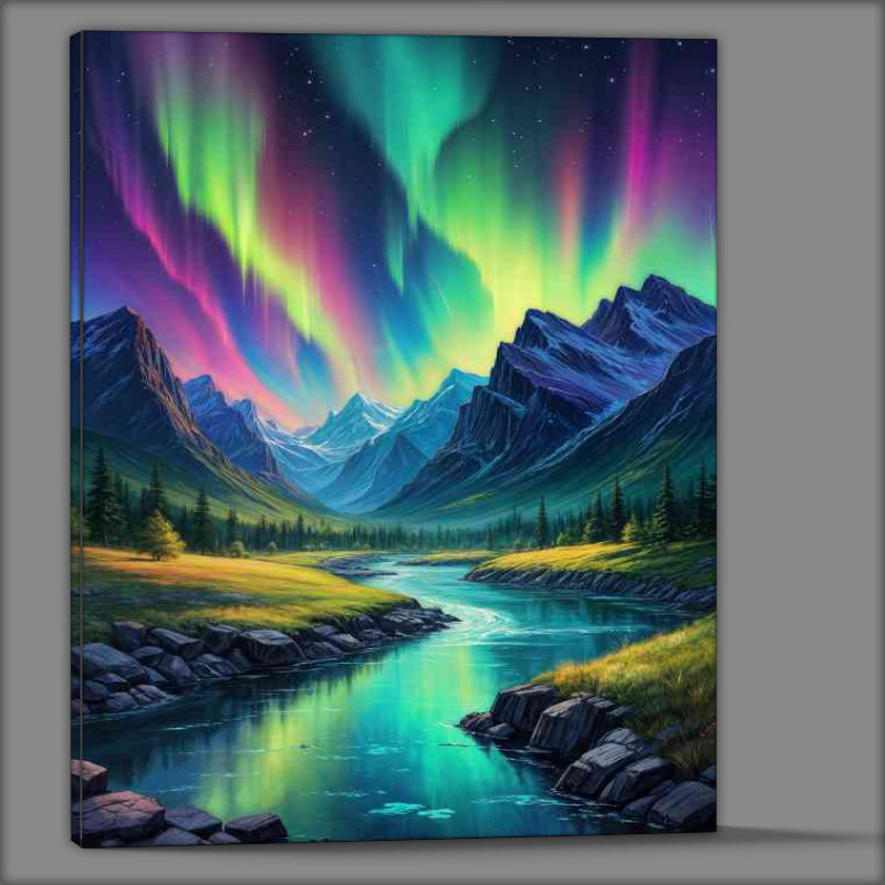 Buy Canvas : (Painting colorful aurora borealis in the night)
