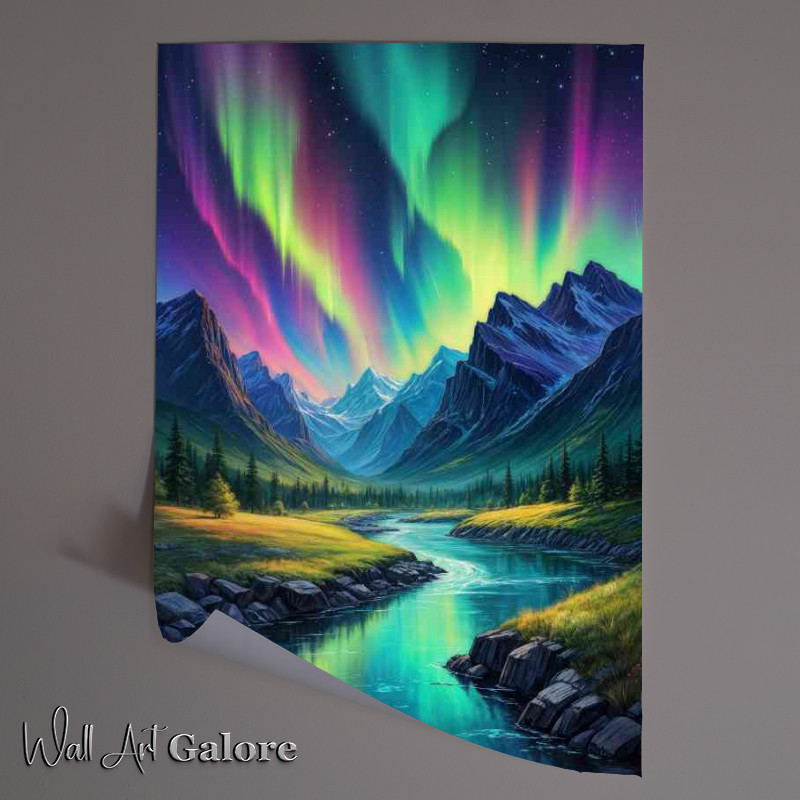 Buy Unframed Poster : (Painting colorful aurora borealis in the night)