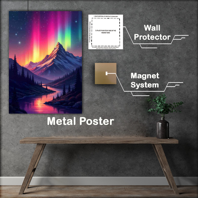 Buy Metal Poster : (Rich colours aura behind the mountains)