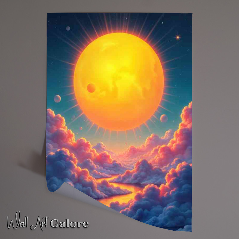 Buy Unframed Poster : (Amazing glowing bright sun coludes and mountains)
