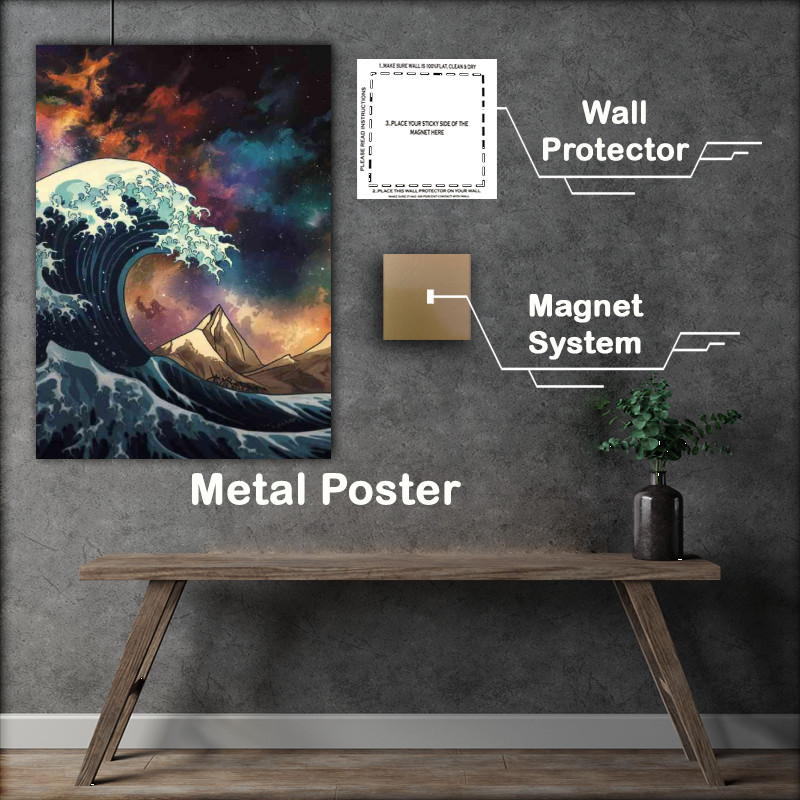 Buy Metal Poster : (Mesmerizing cosmic scene with giant waves)