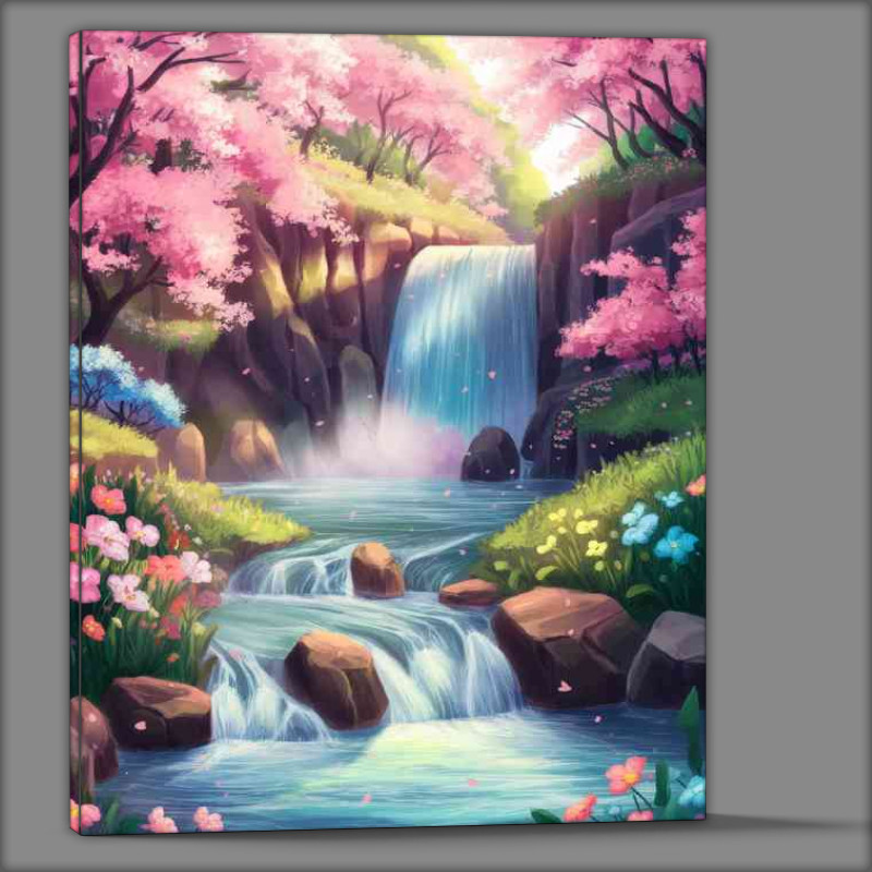 Buy Canvas : (Picturesque landscape cascading waterfall)