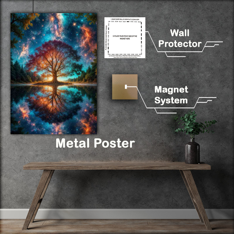 Buy Metal Poster : (Dreamy majestic tree with waater reflection)