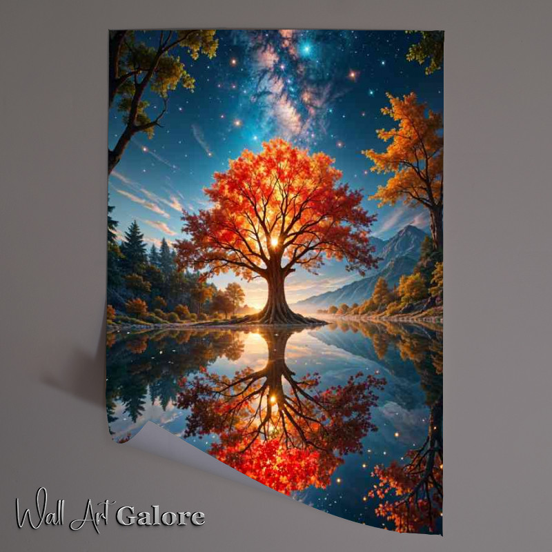 Buy Unframed Poster : (Large vibrant tree with waater reflections detailed)