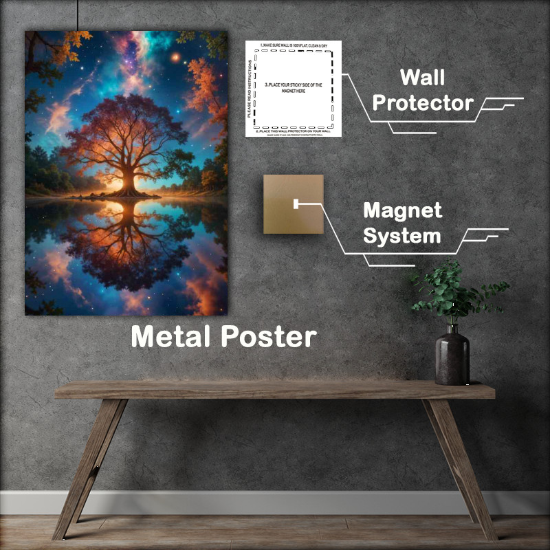 Buy Metal Poster : (fiery autumn foliage reflected in a still lake)