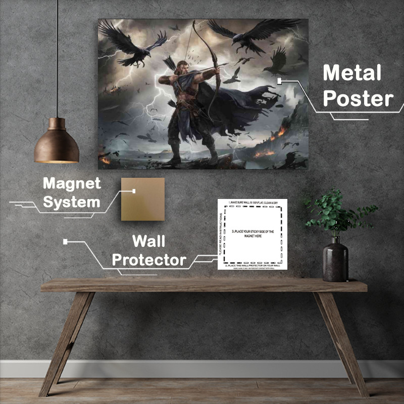Buy Metal Poster : (Ullr norse mythology with arrows and crows)