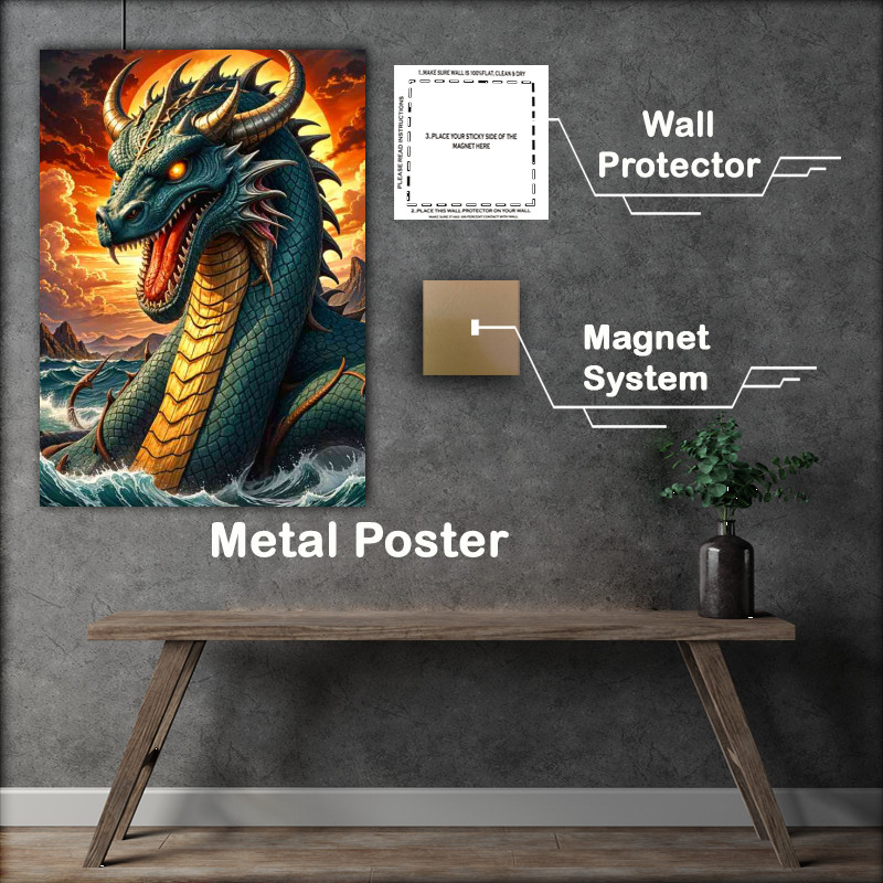 Buy Metal Poster : (Jörmungandr the norse mythology god of the seas glowing eyes)