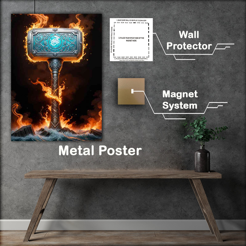 Buy Metal Poster : (Mjollnir hammer thor norse god)