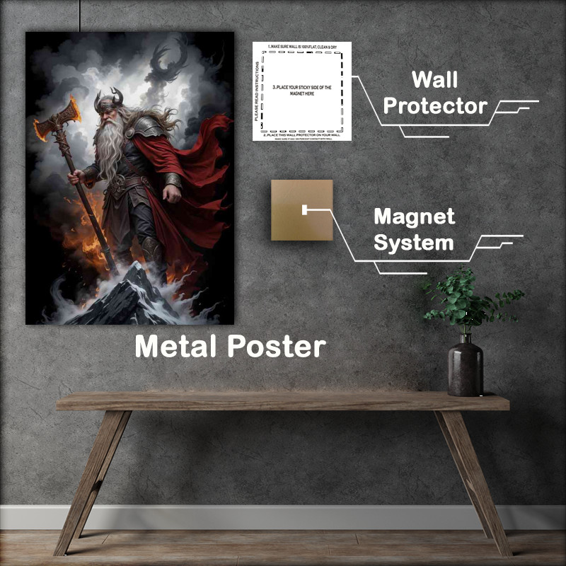Buy Metal Poster : (Odin norse mythology on the rocks)
