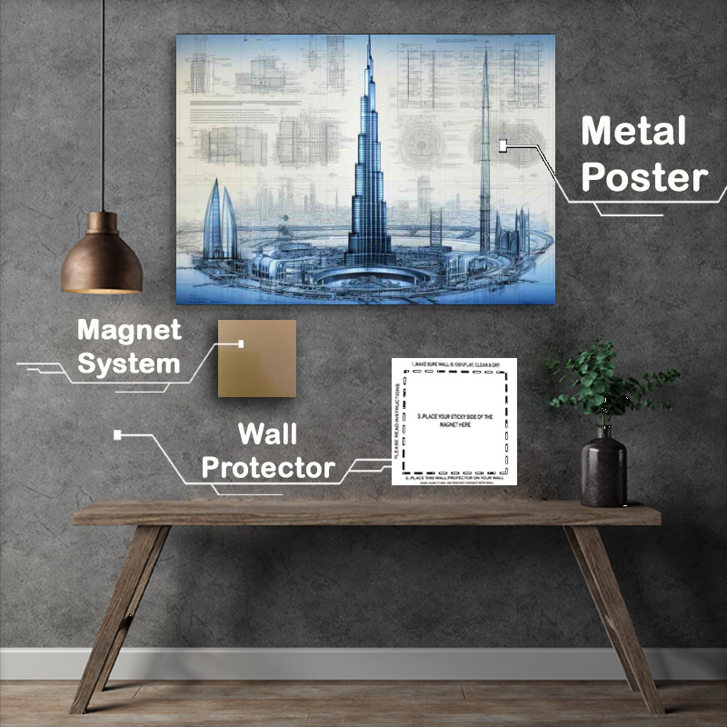 Buy Metal Poster : (Dubais Majestic Tower Blueprint)