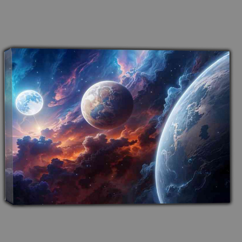 Buy Canvas : (Nebulous space environment with swirling clouds Earth and staras)