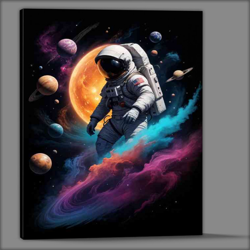 Buy Canvas : (Astronaut with swirling nebulae planets and stars)