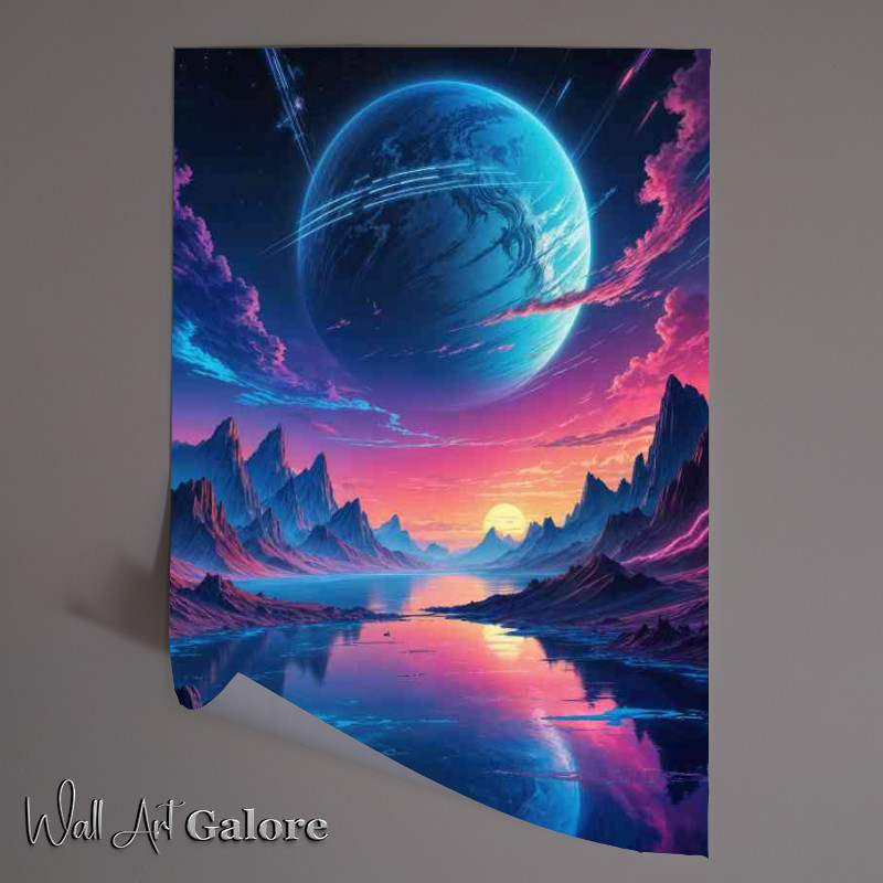 Buy Unframed Poster : (Cyberpunk a large blue planet with stripes)