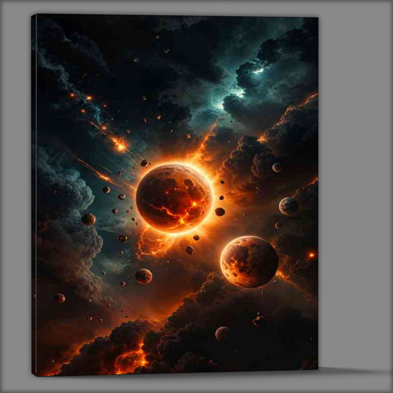 Buy Canvas : (Firery planet surrounded by small planets)
