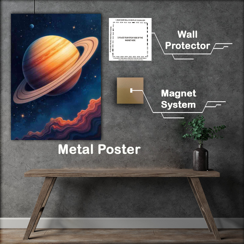 Buy Metal Poster : (Saturn planet with flowing lines)