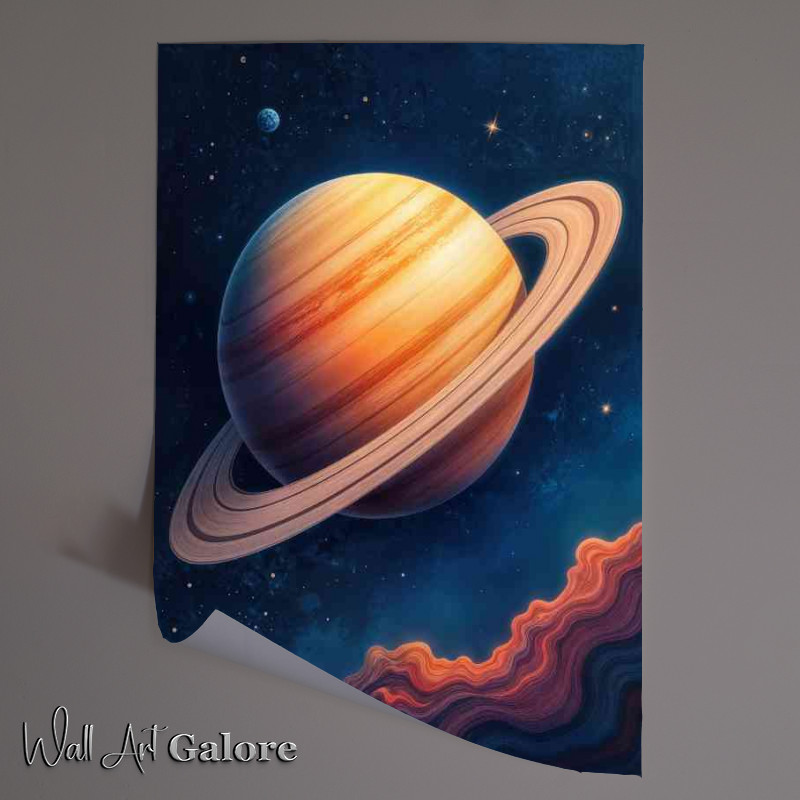 Buy Unframed Poster : (Saturn planet with flowing lines)