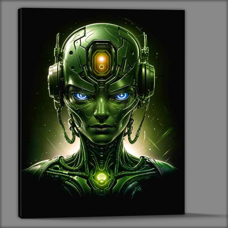 Buy Canvas : (Cyberpunk robot head in neon green)