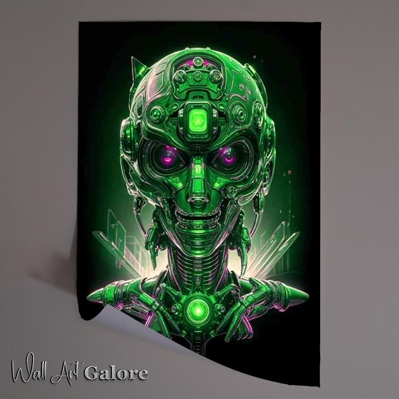 Buy Unframed Poster : (Cyberpunk robot head neon green)