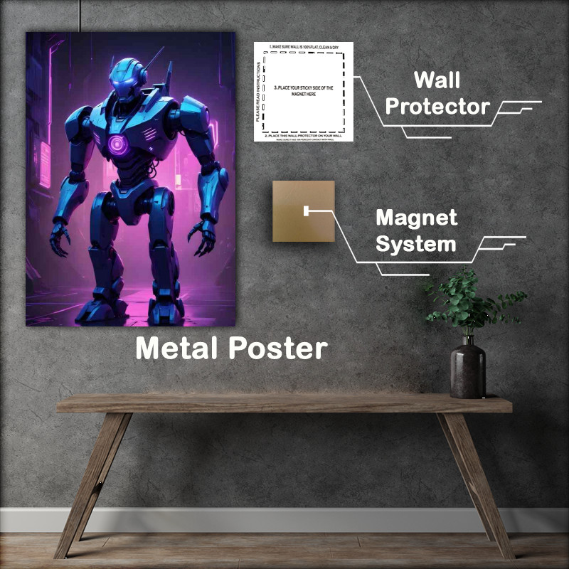 Buy Metal Poster : (Cyberpunk robot in battle mode)