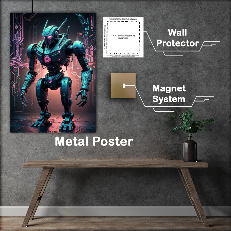 Buy Metal Poster : (Cyberpunk robot in neon)