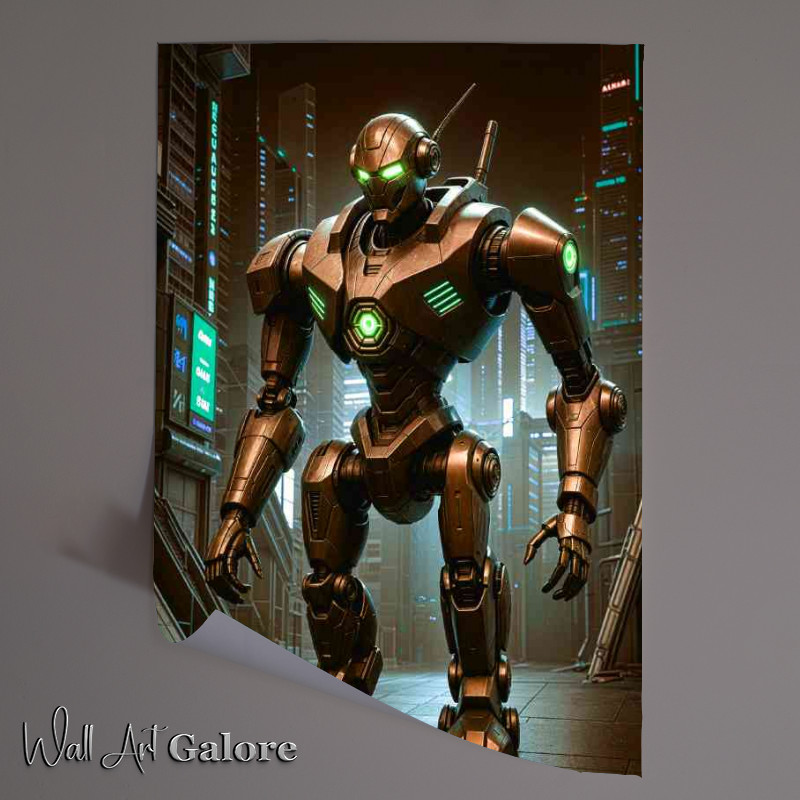 Buy Unframed Poster : (Cyberpunk robot in neon futuristic)