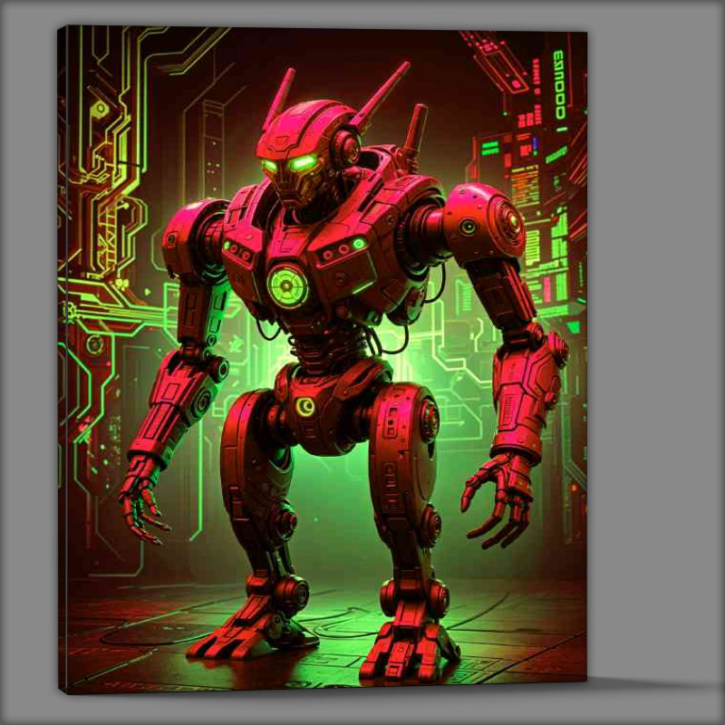Buy Canvas : (Cyberpunk robot in neon green and red)