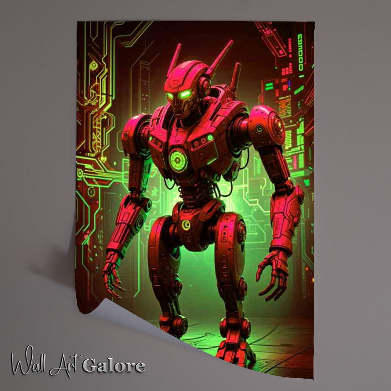 Buy Unframed Poster : (Cyberpunk robot in neon green and red)