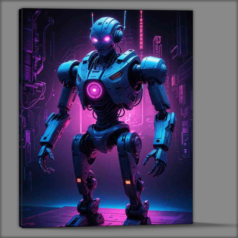 Buy Canvas : (Cyberpunk robot in neon purple)