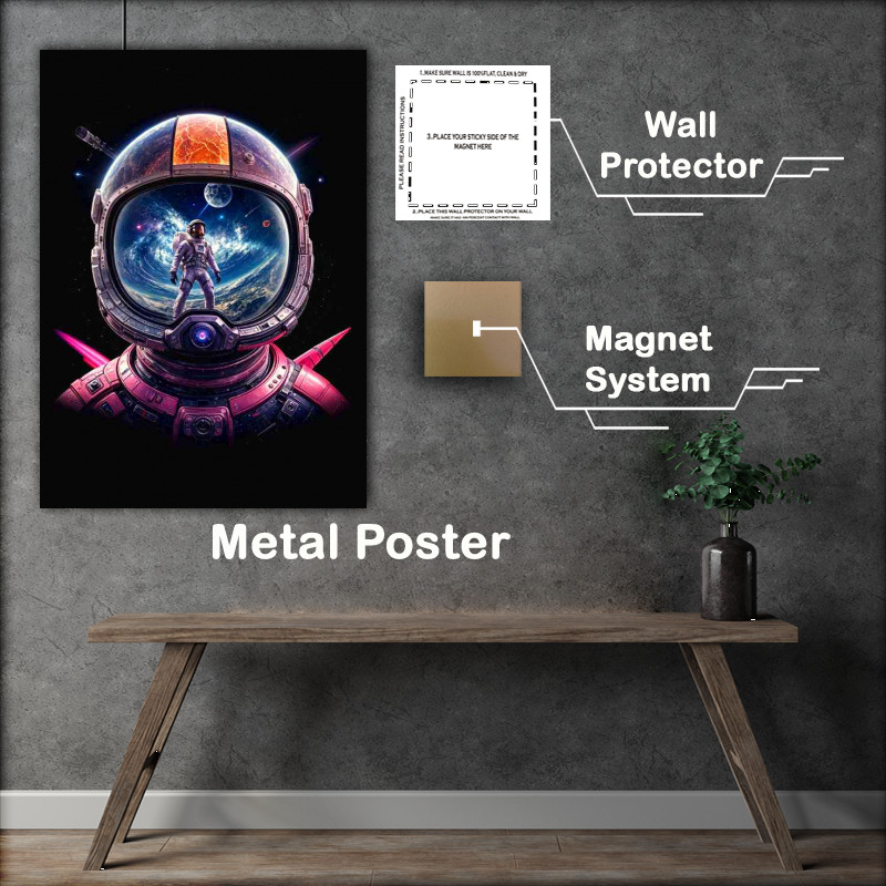 Buy Metal Poster : (Futuristic astronaut with helmet neon colours)