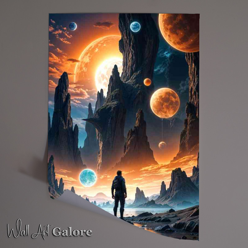 Buy Unframed Poster : (Space man exploring the universe plantes)