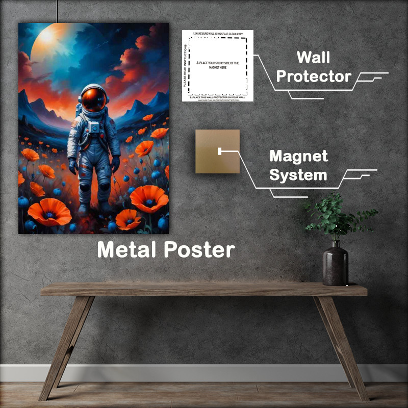 Buy Metal Poster : (Space man in a poppy field)
