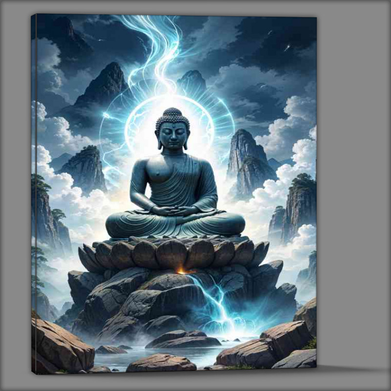 Buy Canvas : (Large lord buddha statue on the rocks)