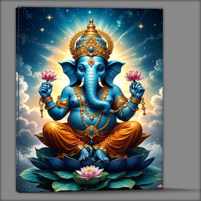 Buy Canvas : (Lord ganesha with lotus flowers and lillys)