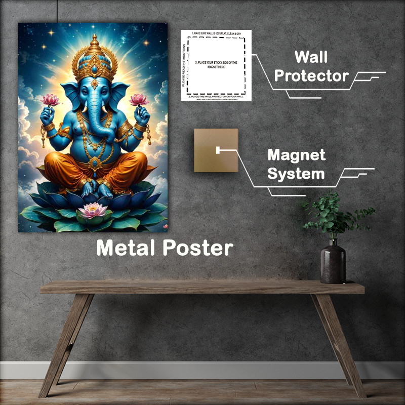 Buy Metal Poster : (Lord ganesha with lotus flowers and lillys)