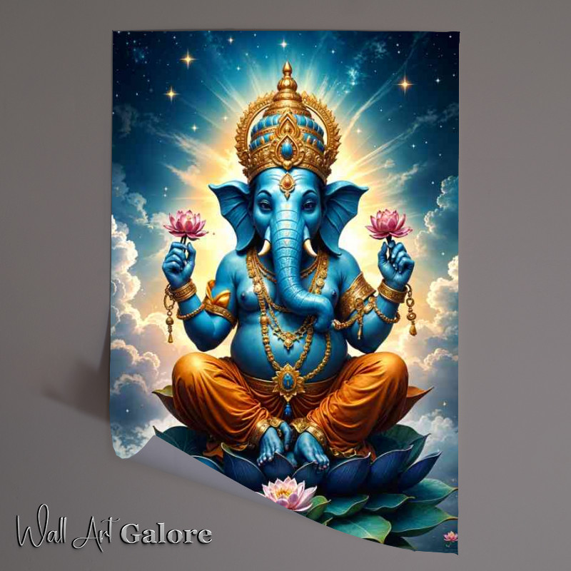 Buy Unframed Poster : (Lord ganesha with lotus flowers and lillys)