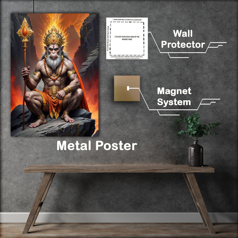 Buy Metal Poster : (Lord hanuman deity on the mountain rocks)