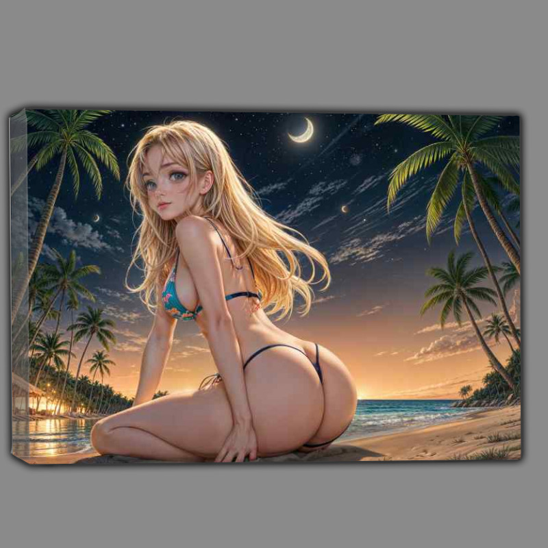Buy Canvas : (Animae girl at night on the sea front)