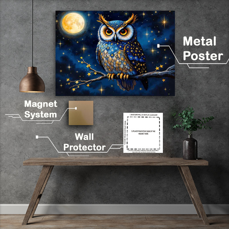 Buy Metal Poster : (Endeering night owl with full moon)
